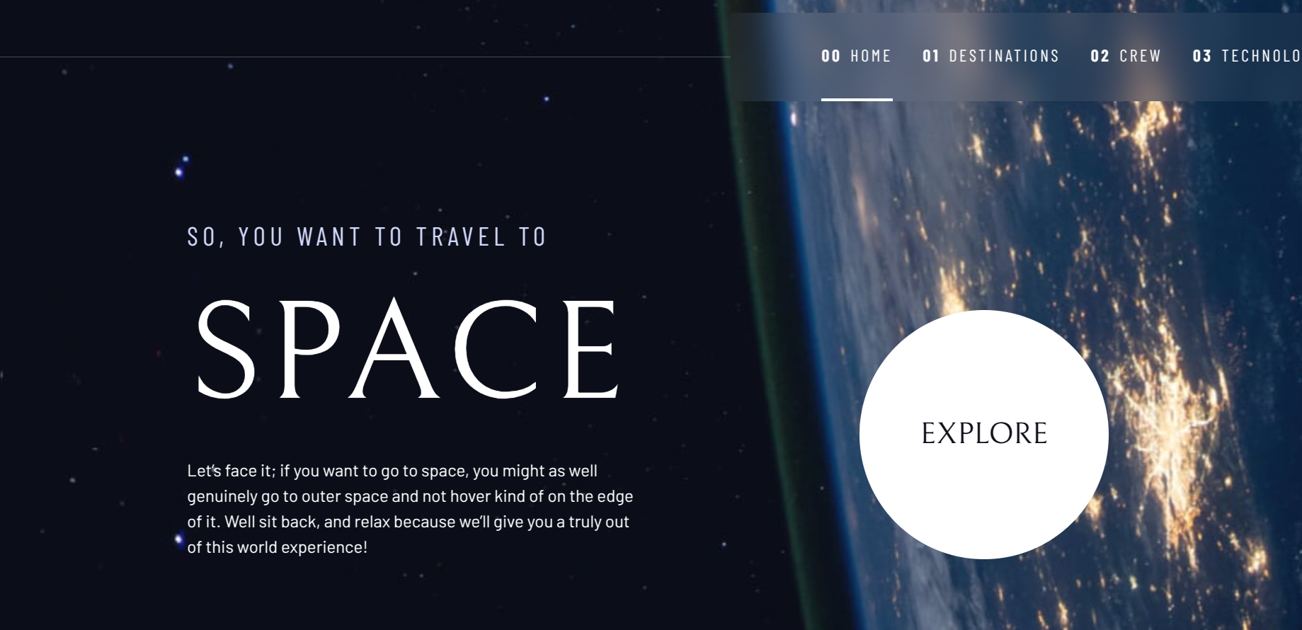 A preview image of my space travel website